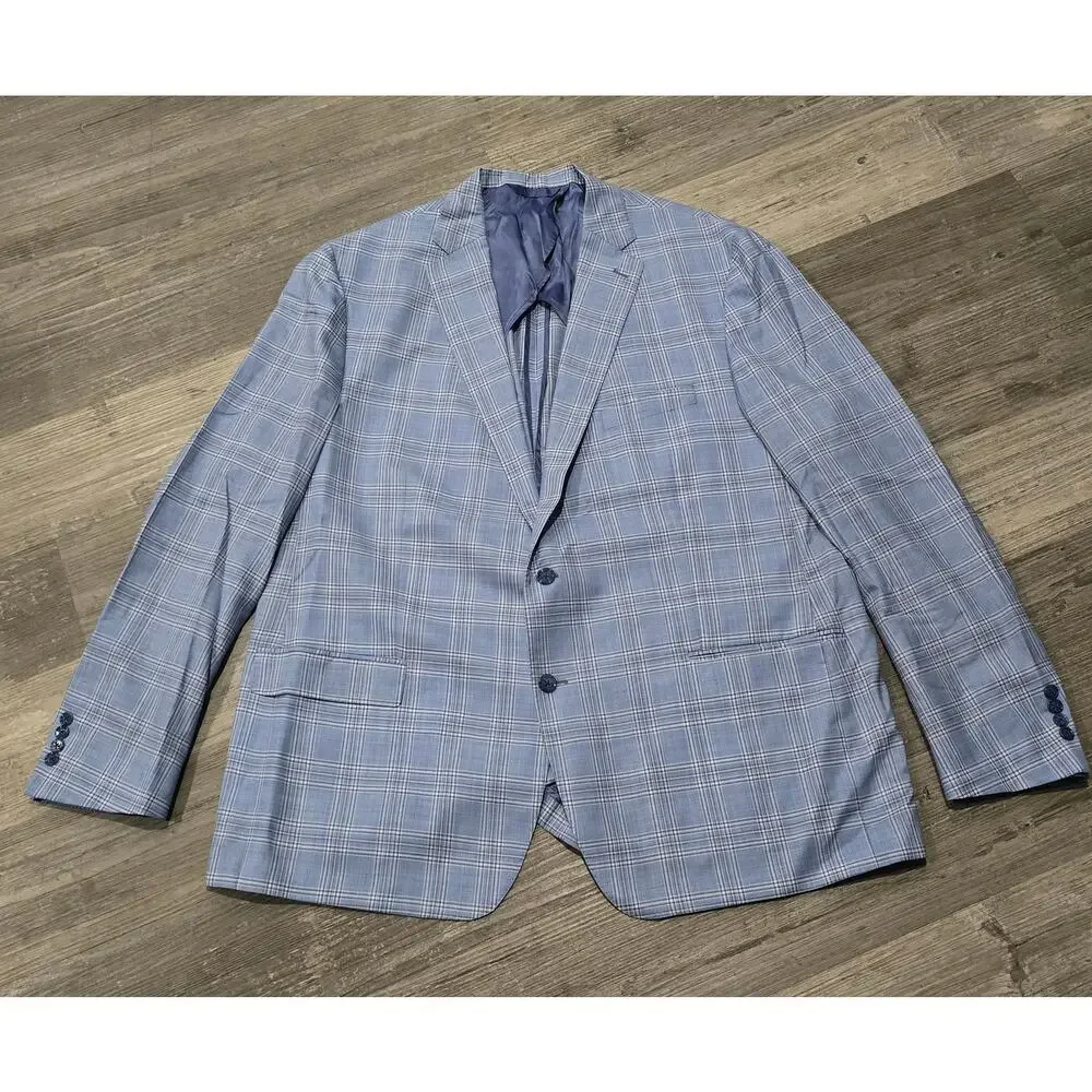 Hart Schaffner Marx Super 130's Blue Plaid Double Button Blazer
